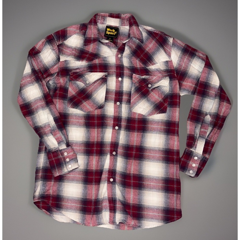 Vintage Work N' Sport Pearl Snap Flannel Men's Sm Western Cowboy long sleeve